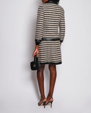 Chanel 19A Paris-New York Métiers d'Art Striped Tweed & Leather Jacket Midi Skirt FR 38 (UK 10)