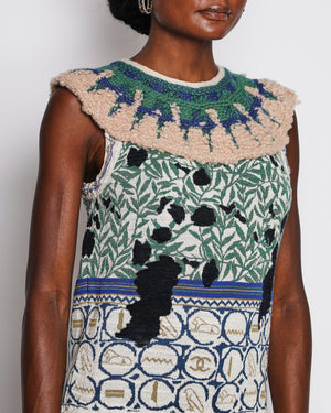 Chanel 19/A Métiers d'Art Green Sleeveless Floral Knitted Jumper Size FR 34 (UK 6)