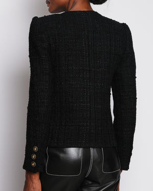 Chanel 21/A Black Chateau Des Dames Métiers d'Art Tweed Jacket with CC Button Detail Size FR 36 (UK 8)