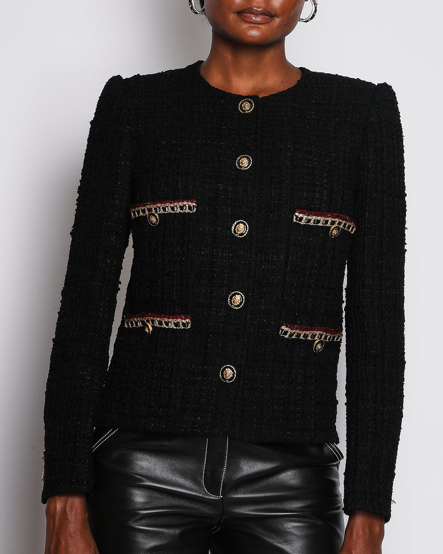 Chanel 21/A Black Chateau Des Dames Métiers d'Art Tweed Jacket with CC Button Detail Size FR 36 (UK 8)