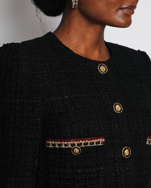 Chanel 21/A Black Chateau Des Dames Métiers d'Art Tweed Jacket with CC Button Detail Size FR 36 (UK 8)