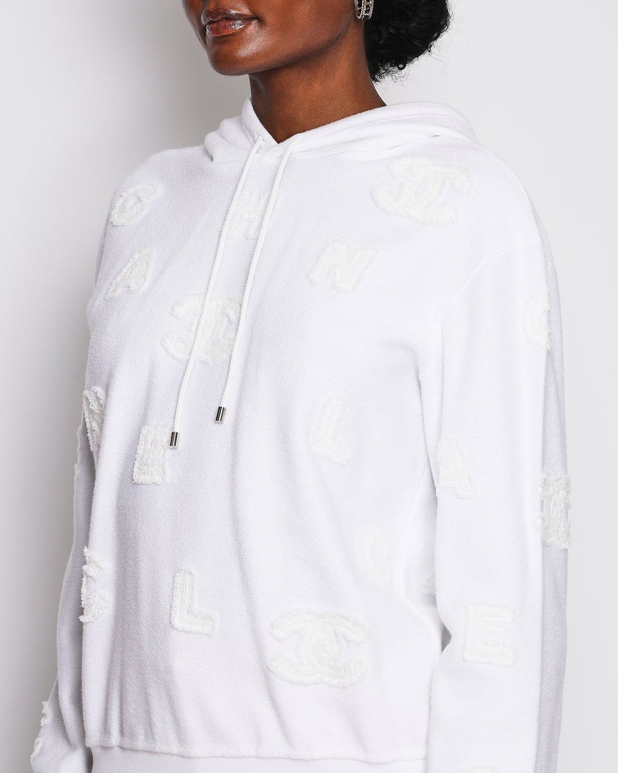 Chanel White CC Logo Towelling Hoody Size S (UK 8)
