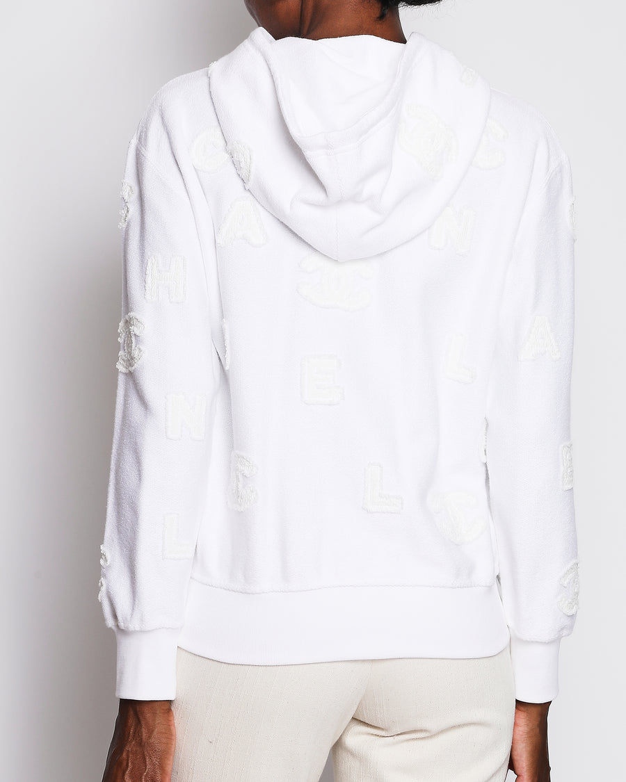 Chanel White CC Logo Towelling Hoody Size S (UK 8)