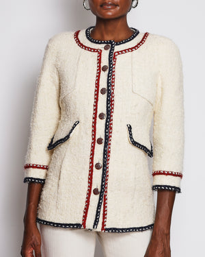 Chanel 18/P Ivory Metiers d'Art Braid Trimmed Tweed Jacket with CC Button Detail Size FR 36 (UK 8)