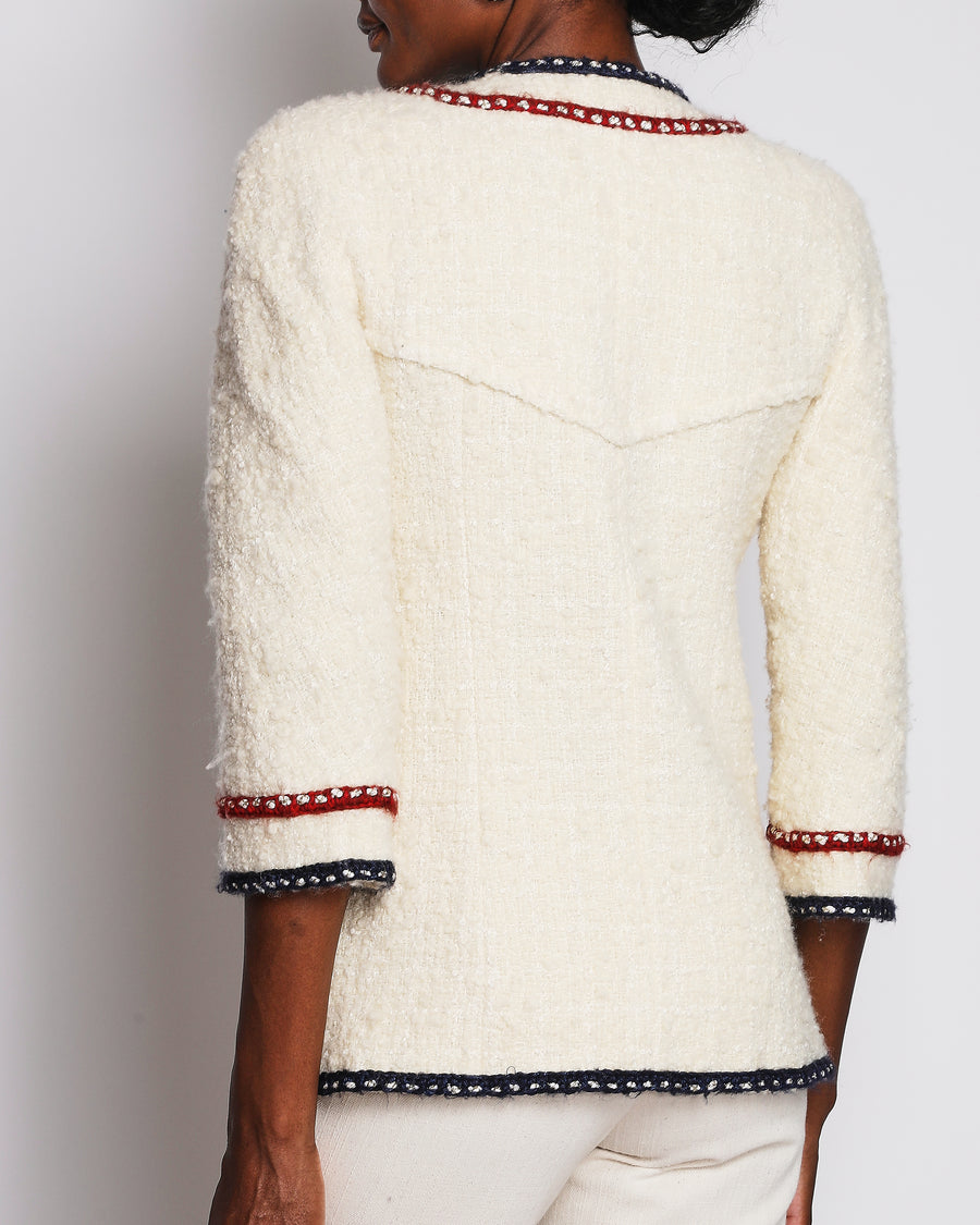 Chanel 18/P Ivory Metiers d'Art Braid Trimmed Tweed Jacket with CC Button Detail Size FR 36 (UK 8)