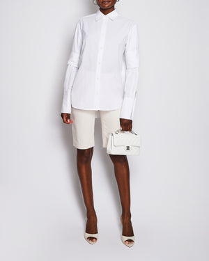 Loewe White Pinstripe Shirt with Gold Details on Sleeve Size FR 34 (UK 6)