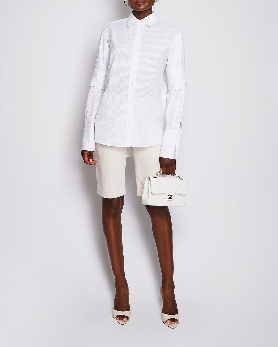 Loewe White Pinstripe Shirt with Gold Details on Sleeve Size FR 34 (UK 6)