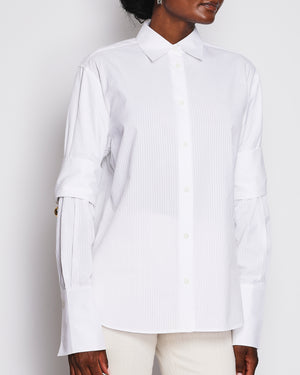 Loewe White Pinstripe Shirt with Gold Details on Sleeve Size FR 34 (UK 6)