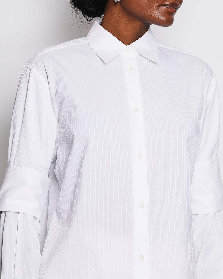 Loewe White Pinstripe Shirt with Gold Details on Sleeve Size FR 34 (UK 6)