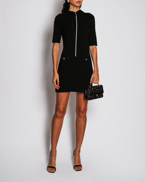 Chanel Cruise 2025 Black Knit Short Sleeve Mini Cashmere Dress with Zipper and Pocket Detail Size FR 38 (UK 10)