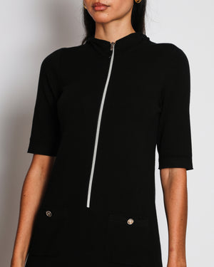 Chanel Cruise 2025 Black Knit Short Sleeve Mini Cashmere Dress with Zipper and Pocket Detail Size FR 38 (UK 10)