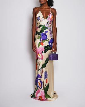 Borgo De Nor Multicolour Satin Floral Maxi Dress IT 44 (UK 12) RRP £980
