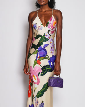 Borgo De Nor Multicolour Satin Floral Maxi Dress IT 44 (UK 12) RRP £980