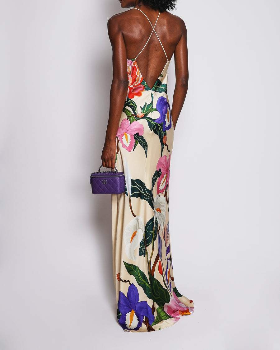 Borgo De Nor Multicolour Satin Floral Maxi Dress IT 44 (UK 12) RRP £980
