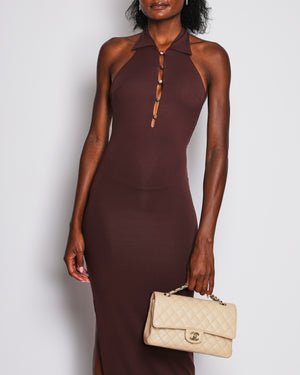 Taller Marmo Burgundy Tropicana Collared Midi Dress with Cream Fringe Hem Size XS (UK 6)