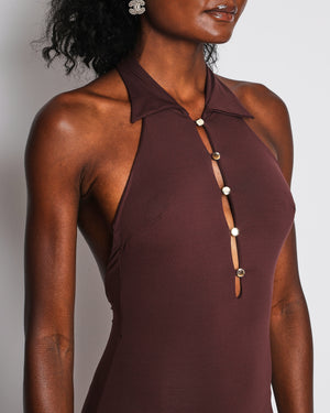 Taller Marmo Burgundy Tropicana Collared Midi Dress with Cream Fringe Hem Size XS (UK 6)
