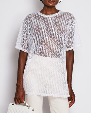 Christian Dior White Sheer Logo Print Short Sleeve T-Shirt Size XL (UK 14) RRP £750