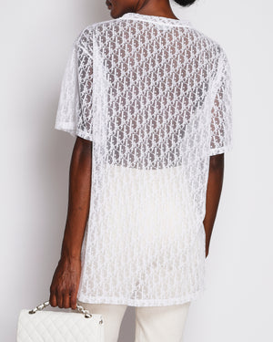 Christian Dior White Sheer Logo Print Short Sleeve T-Shirt Size XL (UK 14) RRP £750
