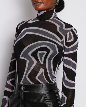 Emilio Pucci Black and Pink Sheer Long-Sleeve High-Neck Top Size IT 44 (UK 12)