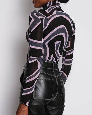 Emilio Pucci Black and Pink Sheer Long-Sleeve High-Neck Top Size IT 44 (UK 12)