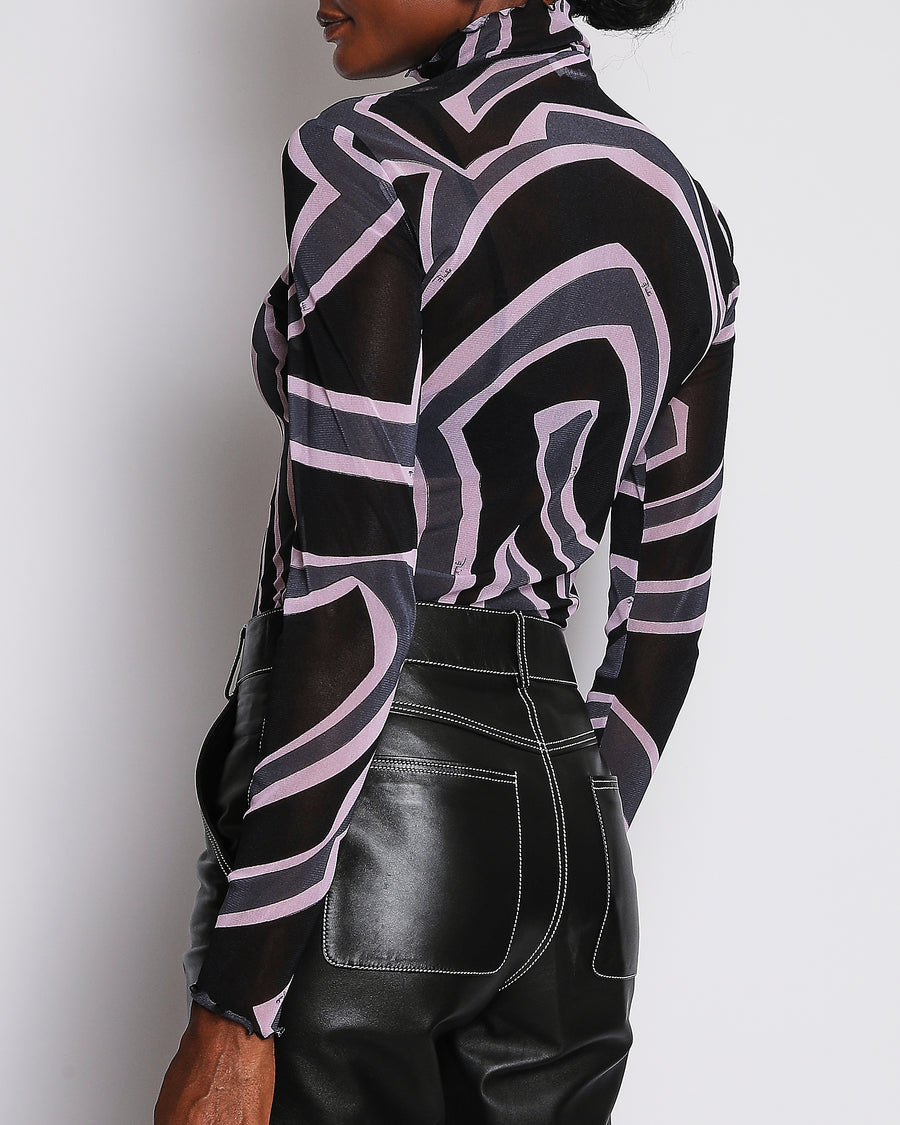 Emilio Pucci Black and Pink Sheer Long-Sleeve High-Neck Top Size IT 44 (UK 12)