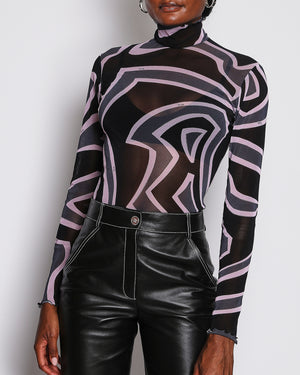 Emilio Pucci Black and Pink Sheer Long-Sleeve High-Neck Top Size IT 44 (UK 12)