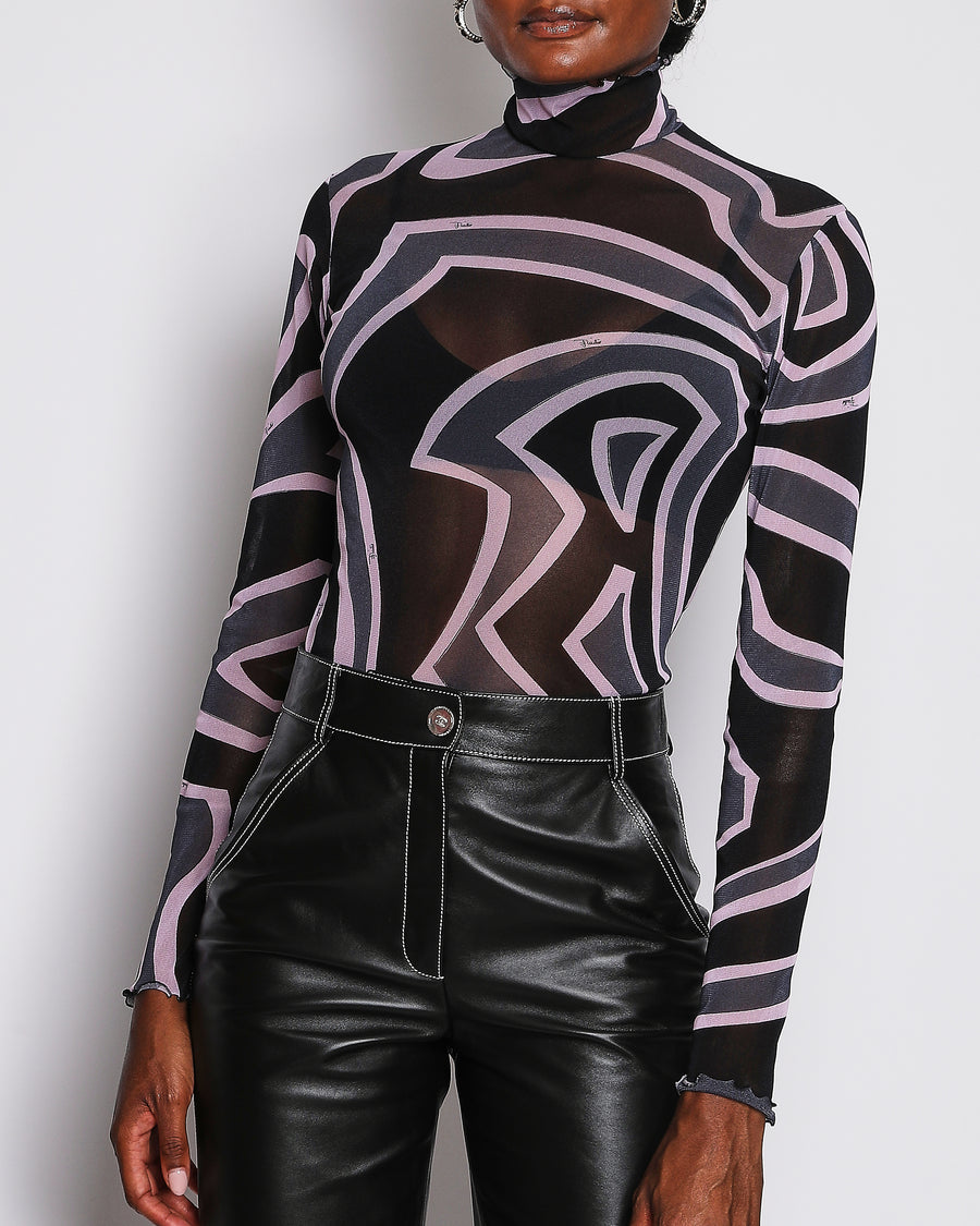 Emilio Pucci Black and Pink Sheer Long-Sleeve High-Neck Top Size IT 44 (UK 12)