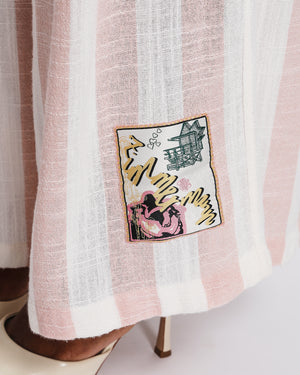 Zimmermann Acacia Pink and White Stripped Mid-Sleeve Shirt with Tie Detail and Long Wide Leg Trouser Set with Graphic Logo Detail Size 2 (UK 12) RRP £1,150