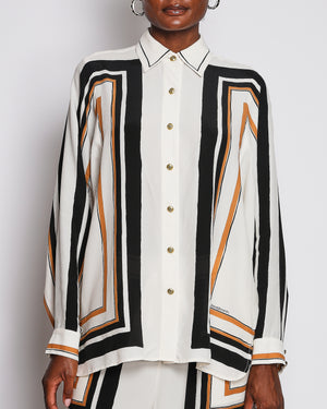 Zimmermann Cream, Black and Brown Blouse and Silk Trouser Set with Geometric Print Design Size 0/2 (UK 8/12)