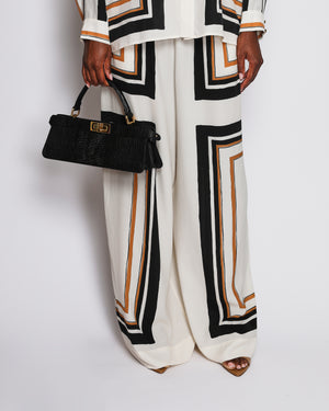 Zimmermann Cream, Black and Brown Blouse and Silk Trouser Set with Geometric Print Design Size 0/2 (UK 8/12)
