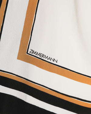 Zimmermann Cream, Black and Brown Blouse and Silk Trouser Set with Geometric Print Design Size 0/2 (UK 8/12)