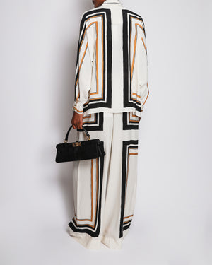 Zimmermann Cream, Black and Brown Blouse and Silk Trouser Set with Geometric Print Design Size 0/2 (UK 8/12)
