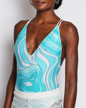 Pucci Blue and Turquoise Marmo-Print Swimsuit Size S (UK 8)