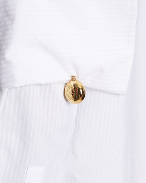 Loewe White Pinstripe Shirt with Gold Details on Sleeve Size FR 34 (UK 6)