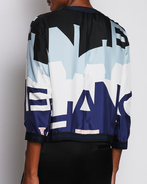 Chanel 20/S Blue Collarless Button Down Silk Panelled Jacket with CC Logo Button Detail Size FR 36 (UK 8)