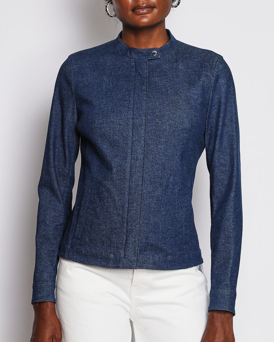 Loro Piana Blue Stand-Collar Denim Jacket Size IT 42 (UK 10)