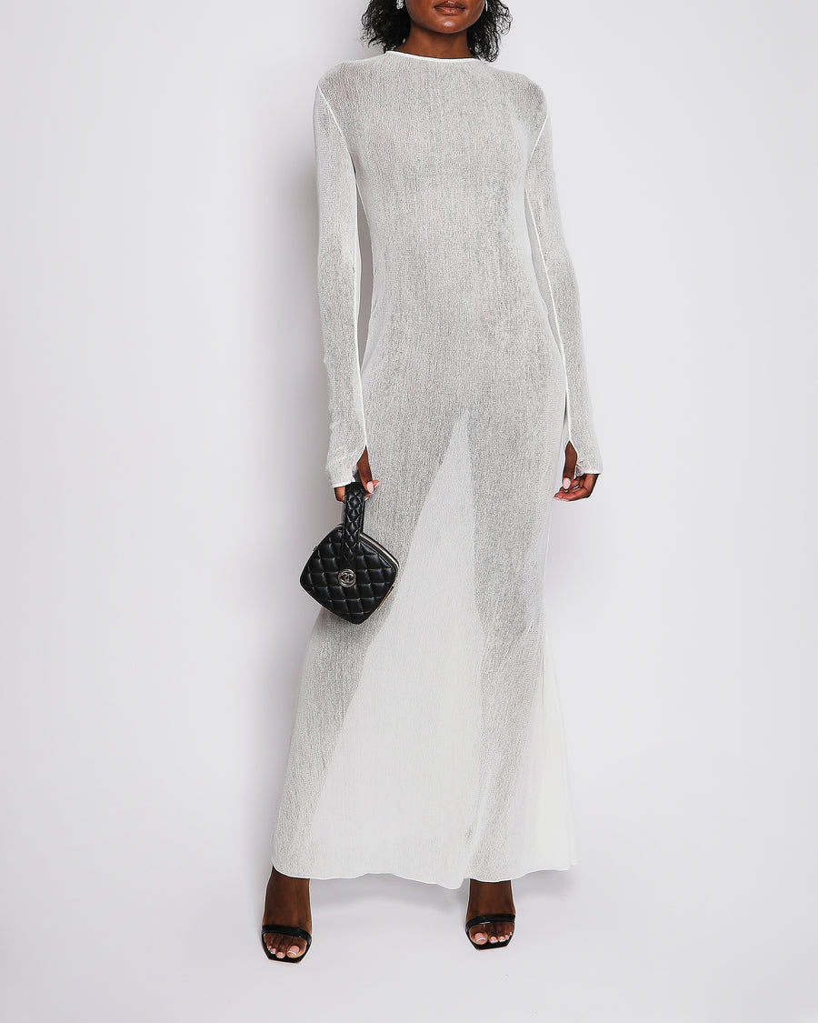 Chanel White Semi-Sheer Maxi 19A Dress in Ecru Size FR 36 (UK 8)