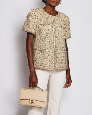 Chanel Beige Short-sleeve Jacket with Gold and Braided Trim Detail Size FR 44 (UK 16)