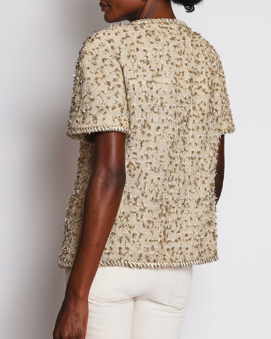 Chanel Beige Short-sleeve Jacket with Gold and Braided Trim Detail Size FR 44 (UK 16)