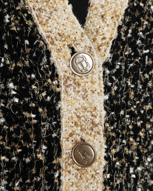 Chanel Black Bouclé Cardigan with Pockets and Gold Trim Detail Size FR 44 (UK 16)