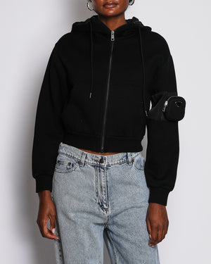 Prada Black Hoodie with Padded Zip Pocket Detail Size S (UK 8)