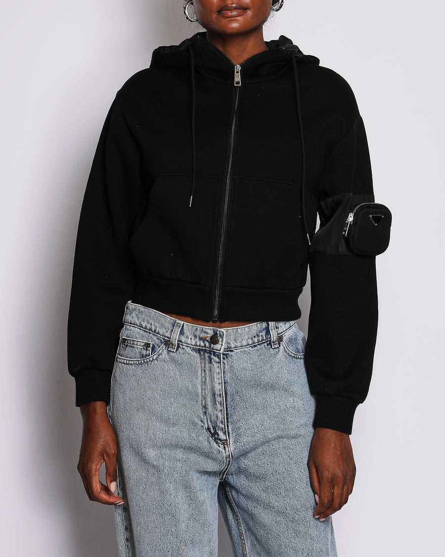 Prada Black Hoodie with Padded Zip Pocket Detail Size S (UK 8)