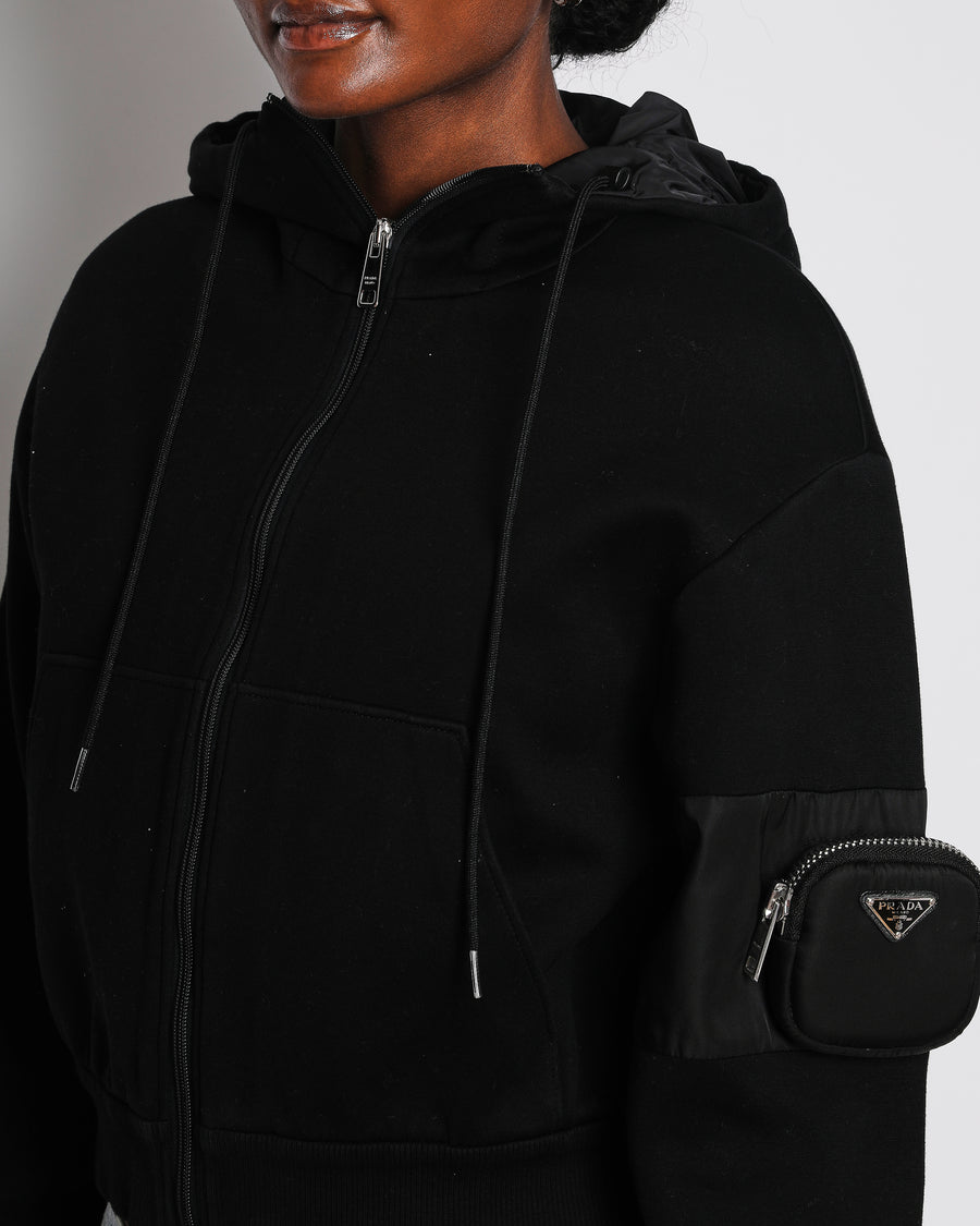 Prada Black Hoodie with Padded Zip Pocket Detail Size S (UK 8)