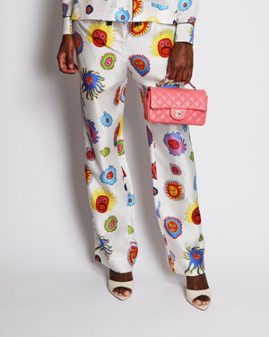 Louis Vuitton x Yayoi Kusama “Faces” White Silk Pajama Set with Multi-Colour Sun Prints Size FR 38 (UK 10) RRP £3,000