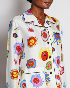 Louis Vuitton x Yayoi Kusama “Faces” White Silk Pajama Set with Multi-Colour Sun Prints Size FR 38 (UK 10) RRP £3,000
