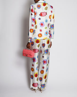 Louis Vuitton x Yayoi Kusama “Faces” White Silk Pajama Set with Multi-Colour Sun Prints Size FR 38 (UK 10) RRP £3,000