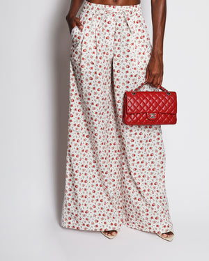 Dolce & Gabbana White and Red Floral Rose Print Short-Sleeve Crop Top and High-Waisted Wide-Leg Trousers with Lace Details Size IT 36-40 (UK 4-8)