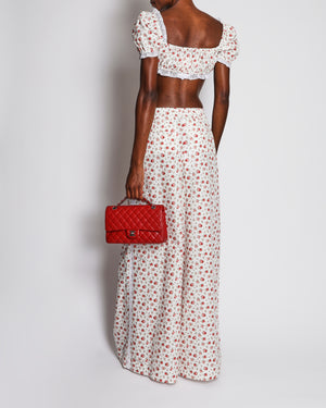 Dolce & Gabbana White and Red Floral Rose Print Short-Sleeve Crop Top and High-Waisted Wide-Leg Trousers with Lace Details Size IT 36-40 (UK 4-8)