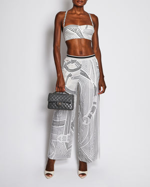Hermès Black and White Silk Eperon d'Or Point Sellier Cropped Bustier Top and High Waisted Wide Leg Pajama Trousers Set Size FR 34/36 (UK 6/8)