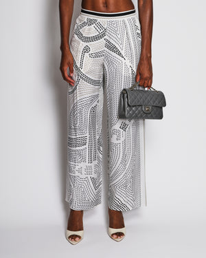 Hermès Black and White Silk Eperon d'Or Point Sellier Cropped Bustier Top and High Waisted Wide Leg Pajama Trousers Set Size FR 34/36 (UK 6/8)